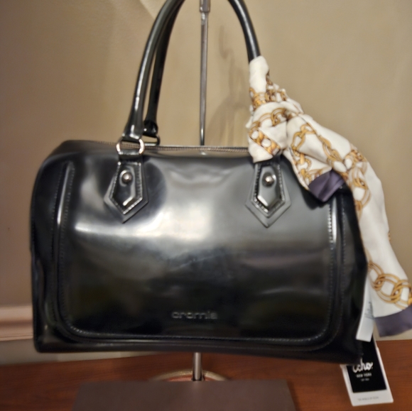 Cromia Black Patent Leather Boston Bag Made in Italy - Picture 1 of 10